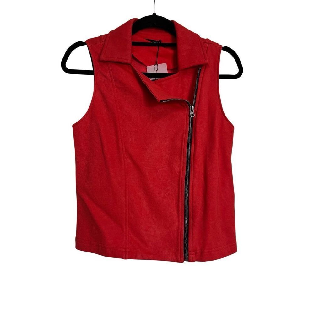 Revolve Krisa Vest Womens Size Small Red Moto Zip Front‎ Faux Suede Collared